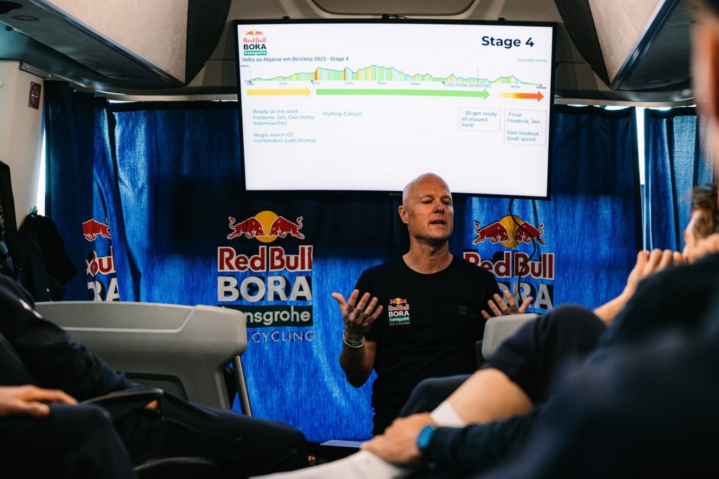 Christian Pömer beim Teambriefing von Red Bull – BORA – hansgrohe